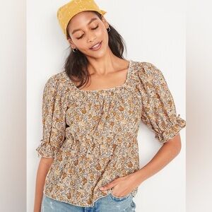 Old Navy Puff-Sleeve Square-Neck Floral Blouse Size Medium Tall